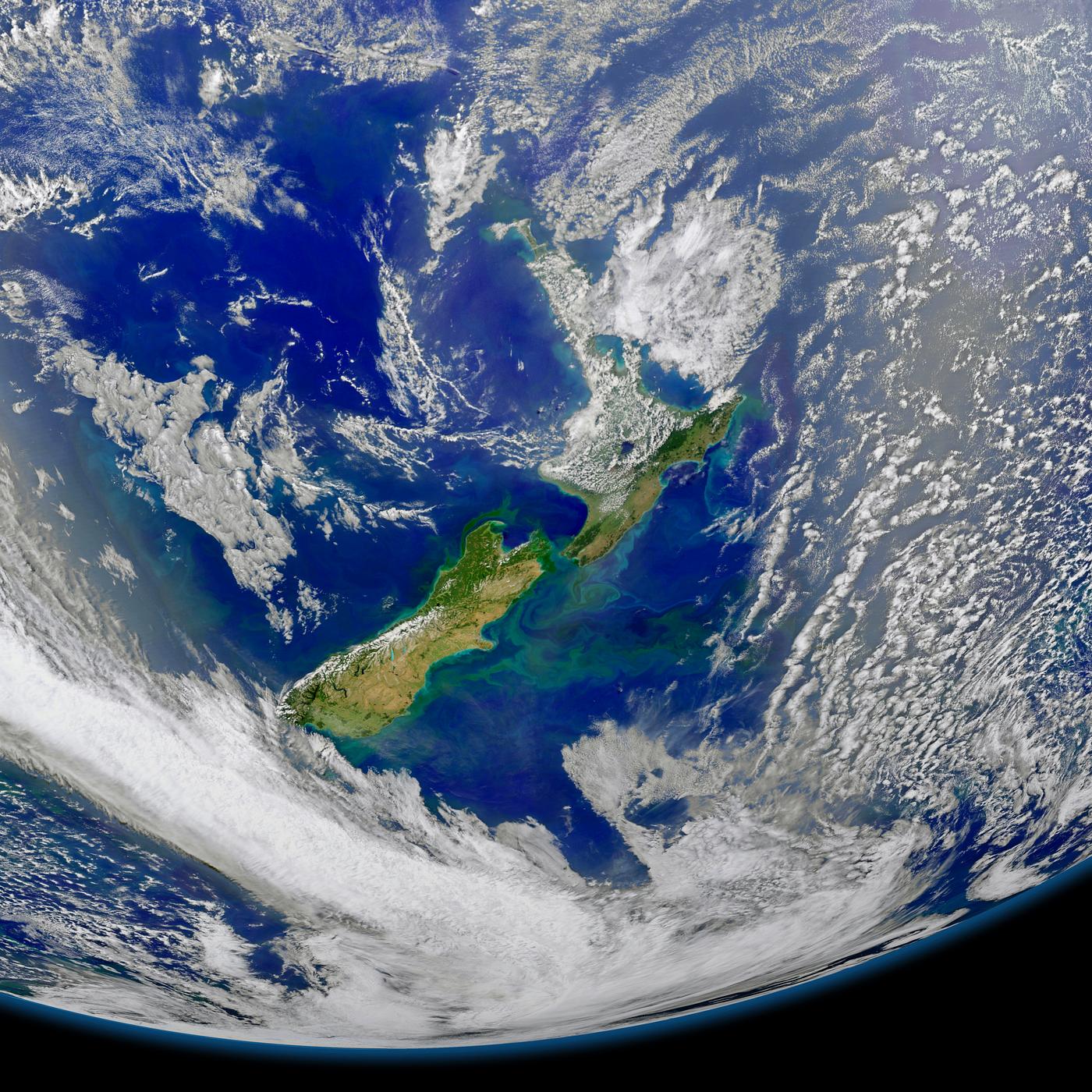 The phytoplankton were blooming, particularly to the east of the islands and along the Chatham Rise. Original from NASA .... The phytoplankton were blooming, particularly to the east of the islands and along the Chatham Rise. Original from NASA ....