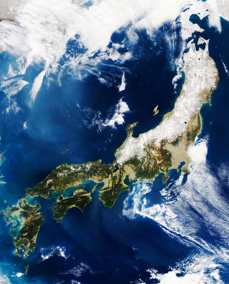 MODIS on the Aqua satellite captured this stunning view of Japans four largest islands on February 20, 2004. Original from NASA. Digitally enhanced by rawpixel. MODIS on the Aqua satellite captured this stunning view of Japans four largest islands on February 20, 2004. Original from…