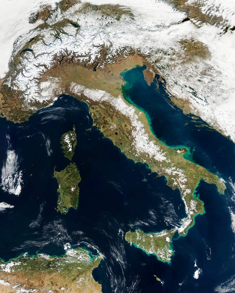 Snow, which tends to be generally less bright that clouds, covers the Alps in the north of Italy. Original from NASA. Digitally enhanced by rawpixel. Snow, which tends to be generally less bright that clouds, covers the Alps in the north of Italy. Original from NASA.…