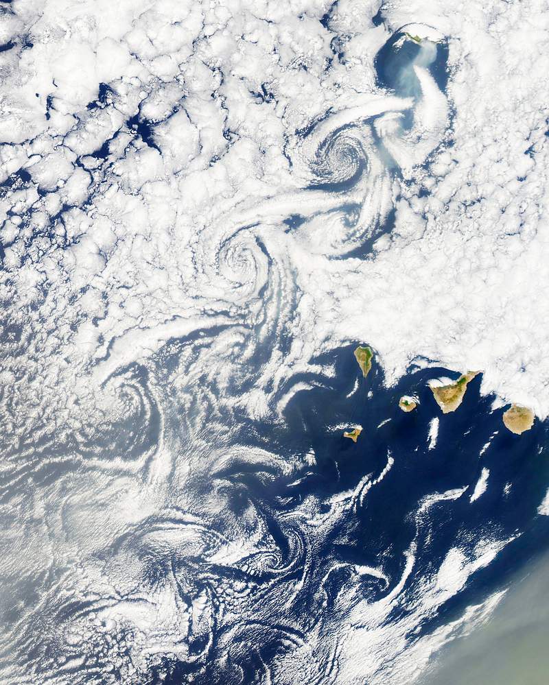 Cloud vortices off Madeira and Canary Islands. Original from NASA. Digitally enhanced by rawpixel. Cloud vortices off Madeira and Canary Islands. Original from NASA. Digitally enhanced by rawpixel.