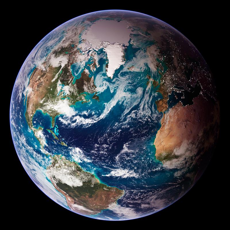 The planet Earth NASA Blue Marble 2007 West captured by the Moderate Resolution Imaging Spectroradiometer on NASA’s Terra satellite in…