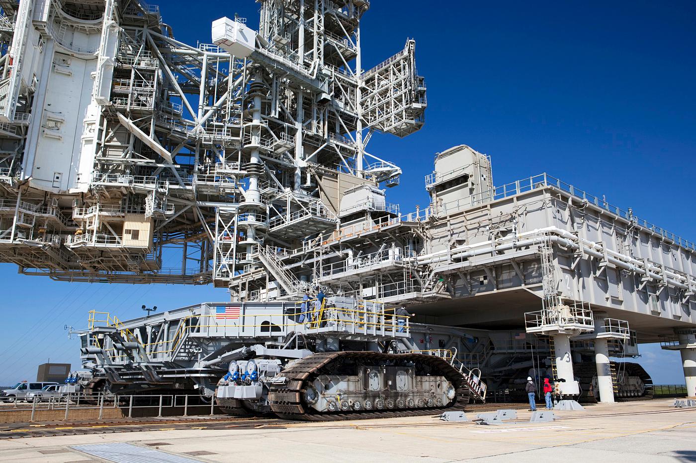 At NASA's Kennedy Space Center in Florida, crawler-transporter No. 2 arrives at Launch Pad 39A. Original from NASA.... At NASA's Kennedy Space Center in Florida, crawler-transporter No. 2 arrives at Launch Pad 39A. Original from NASA....