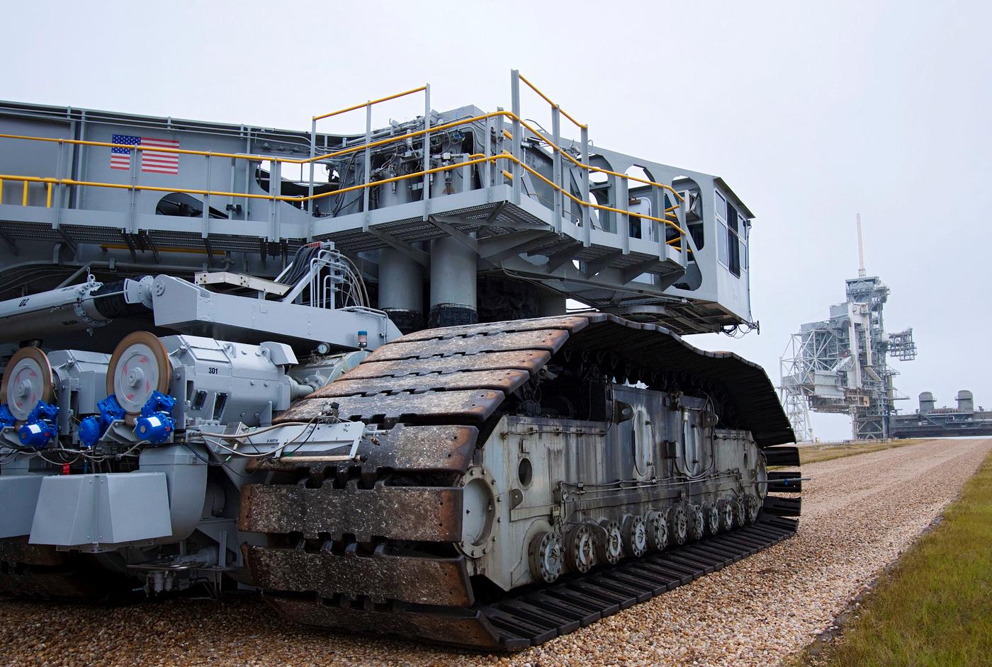 At NASA's Kennedy Space Center in Florida, crawler-transporter No. 2 arrives at Launch Pad 39A. Original from NASA.... At NASA's Kennedy Space Center in Florida, crawler-transporter No. 2 arrives at Launch Pad 39A. Original from NASA....
