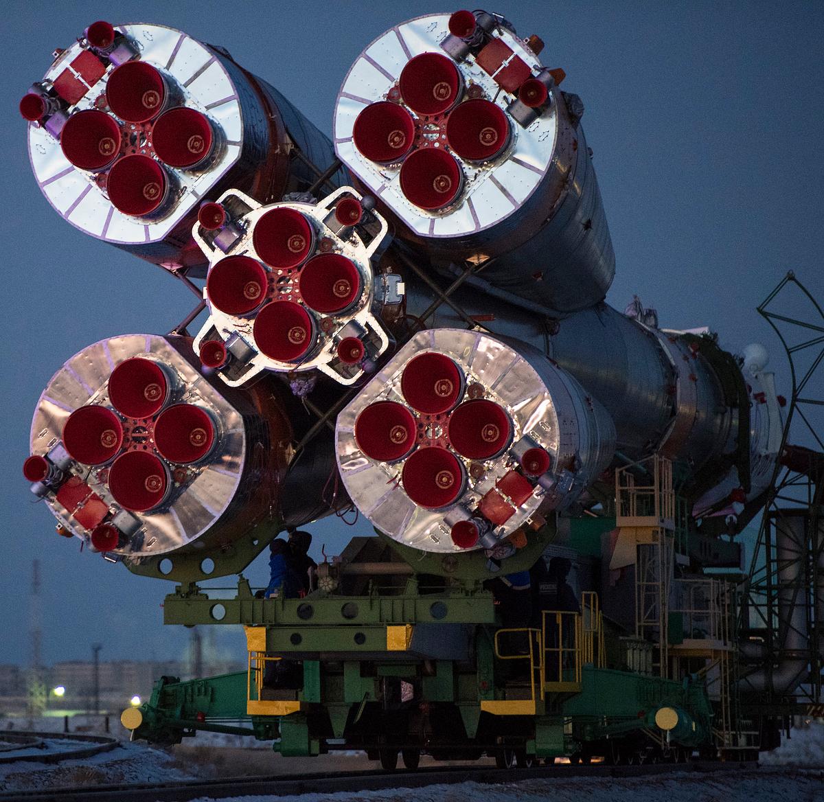 The Soyuz rocket is rolled out by train to… | Free public domain photo The Soyuz rocket is rolled out by train to the launch pad, Friday, Dec. 15, 2017. Original from NASA. Digitally enhanced by…