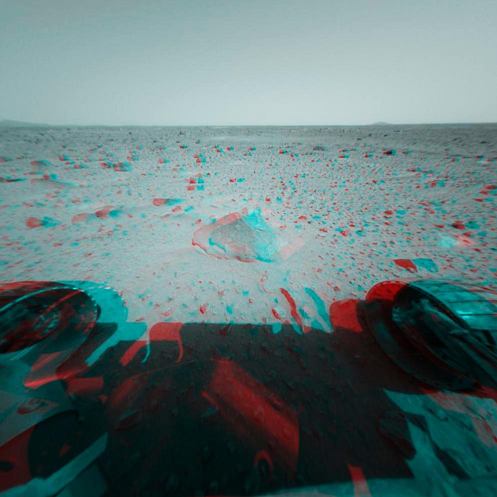 This 3-D stereo anaglyph image was taken by NASA's Mars Exploration Rover Spirit. 3D glasses are necessary to view this... This 3-D stereo anaglyph image was taken by NASA's Mars Exploration Rover Spirit. 3D glasses are necessary to view this...