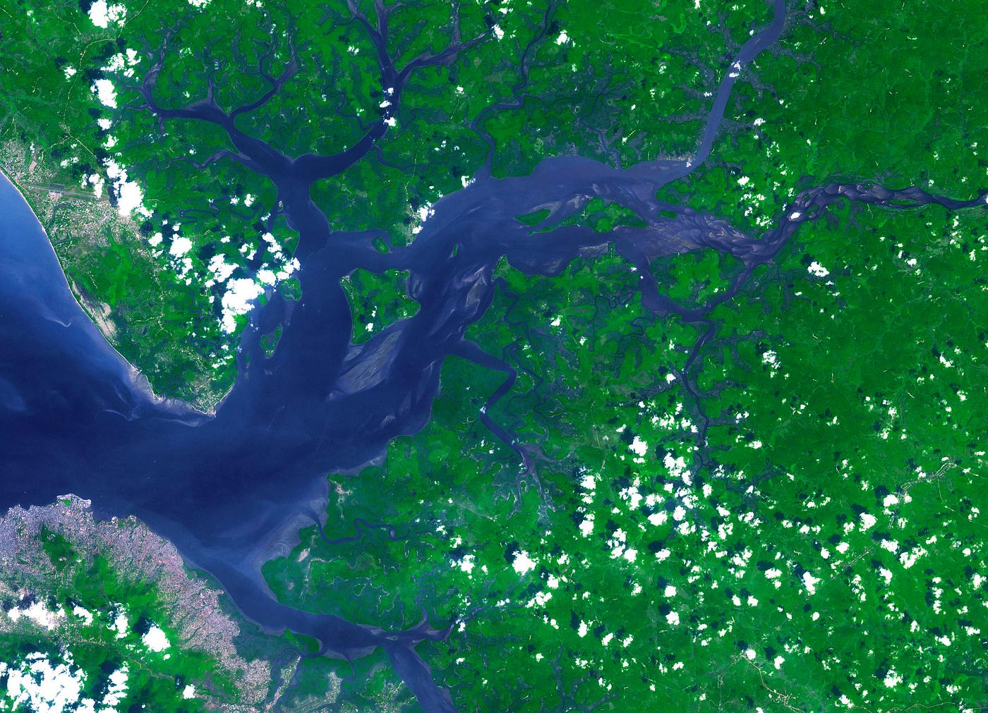 Image acquired by NASA's Terra spacecraft of the Sierra Leone estuary. Original from NASA. Digitally enhanced by... Image acquired by NASA's Terra spacecraft of the Sierra Leone estuary. Original from NASA. Digitally enhanced by...