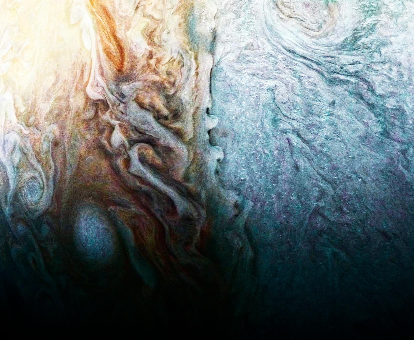 A feature on Jupiter where multiple atmospheric conditions appear to collide. Original from NASA. Digitally enhanced by... A feature on Jupiter where multiple atmospheric conditions appear to collide. Original from NASA. Digitally enhanced by...