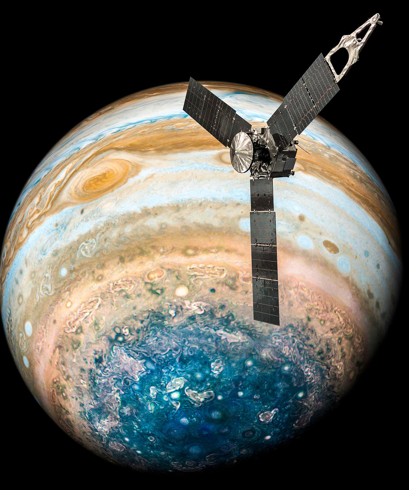 Juno Over Jupiter's South Pole (Illustration). Original from NASA. Digitally enhanced by rawpixel. Juno Over Jupiter's South Pole (Illustration). Original from NASA. Digitally enhanced by rawpixel.