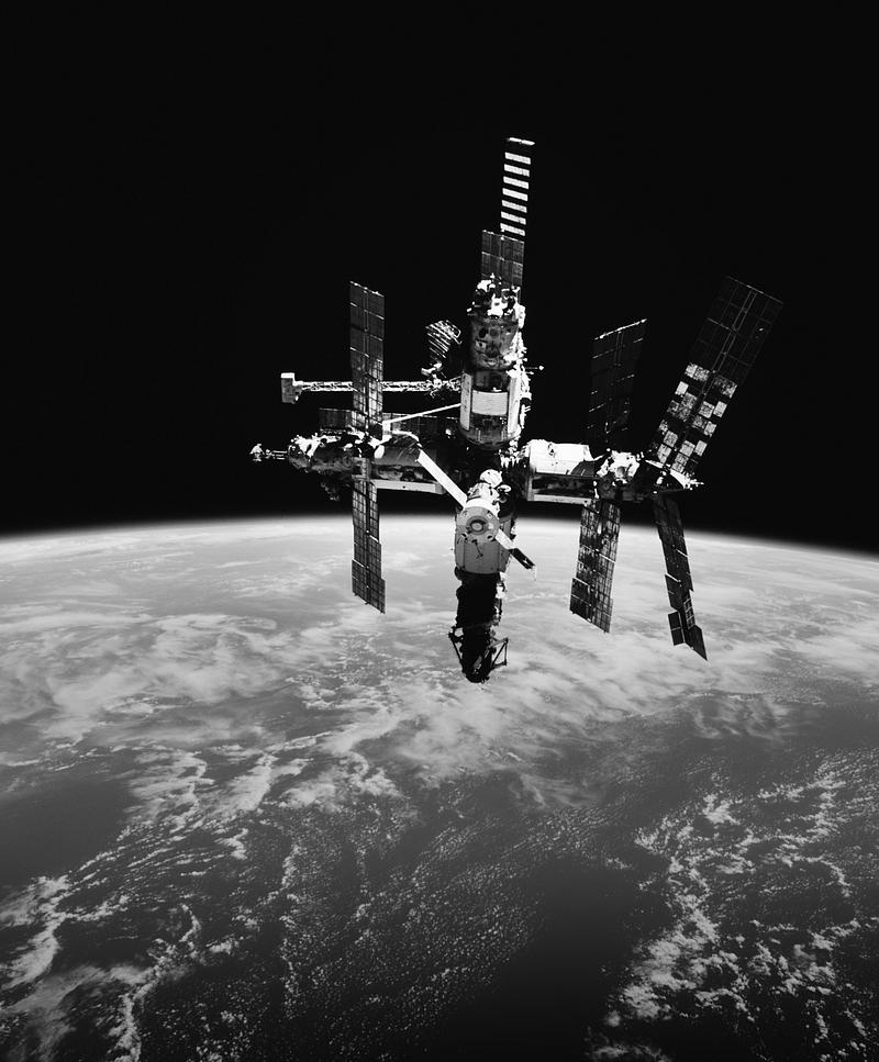 Russia's Mir space station is backdropped against Earth's horizon. Original from NASA. Digitally enhanced by rawpixel. Russia's Mir space station is backdropped against Earth's horizon. Original from NASA. Digitally enhanced by rawpixel.