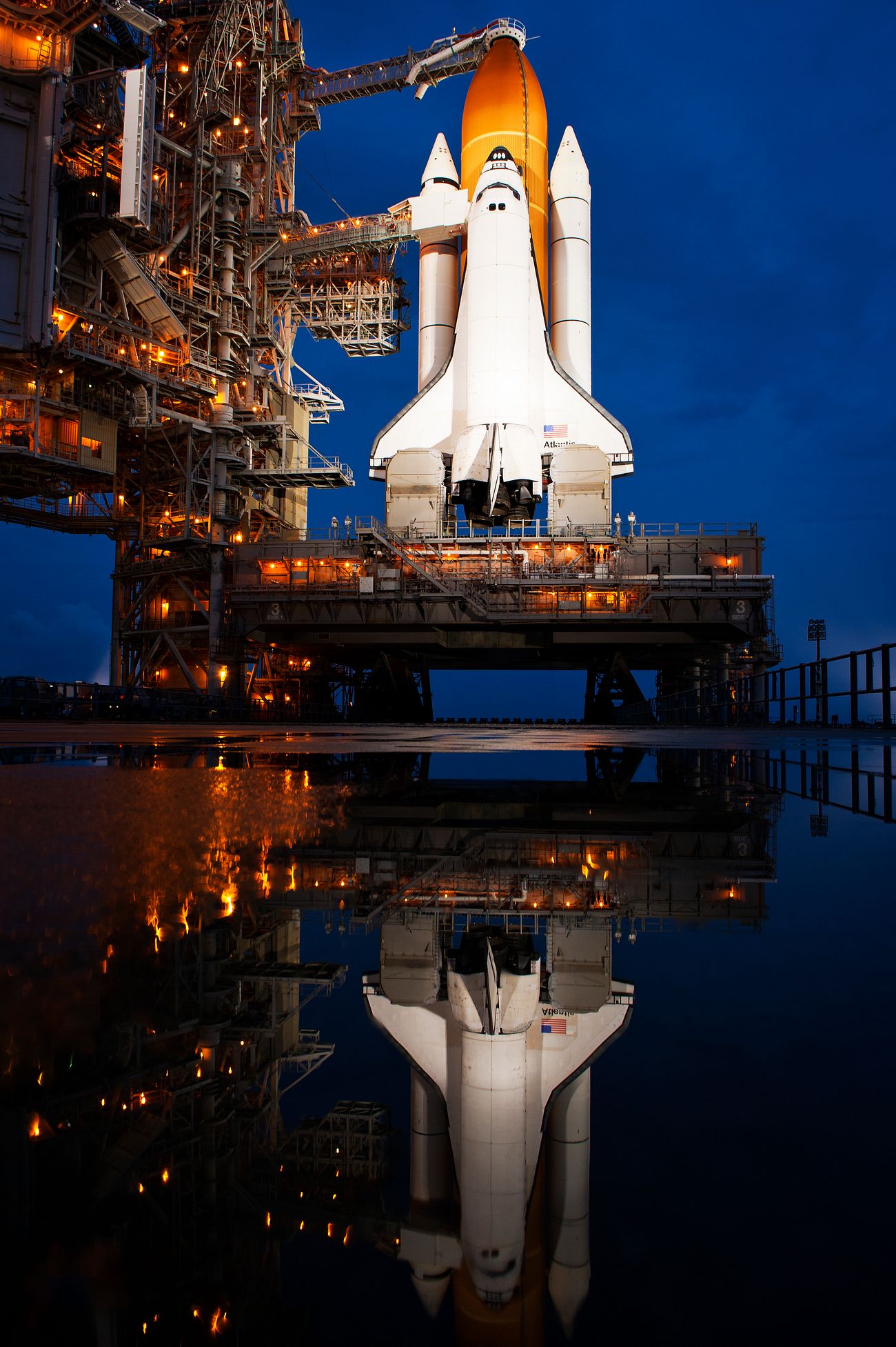 The space shuttle Atlantis is seen shortly after the rotating service