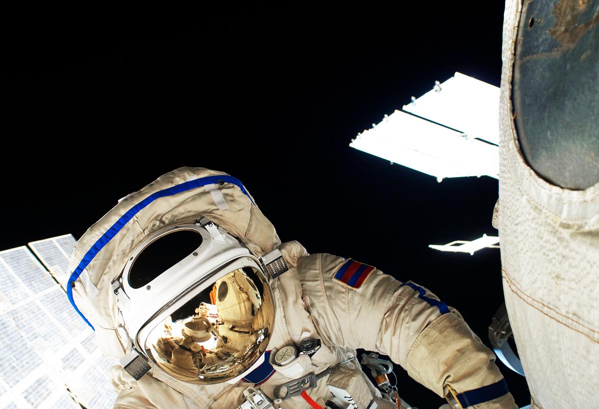 Russian cosmonauts Maxim Suraev works to… | Free public domain photo Russian cosmonauts Maxim Suraev works to setup the Mini-Research Module 2 (MRM2) during EVA 24. Original from NASA. Digitally…