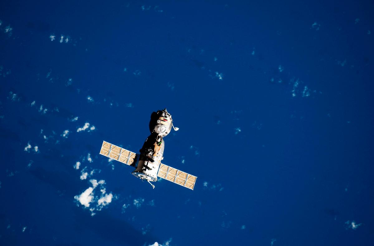 The Soyuz TMA-18 spacecraft departs the… | Free public domain photo The Soyuz TMA-18 spacecraft departs the International Space Station on Sept. 24, 2010. Original from NASA. Digitally enhanced…