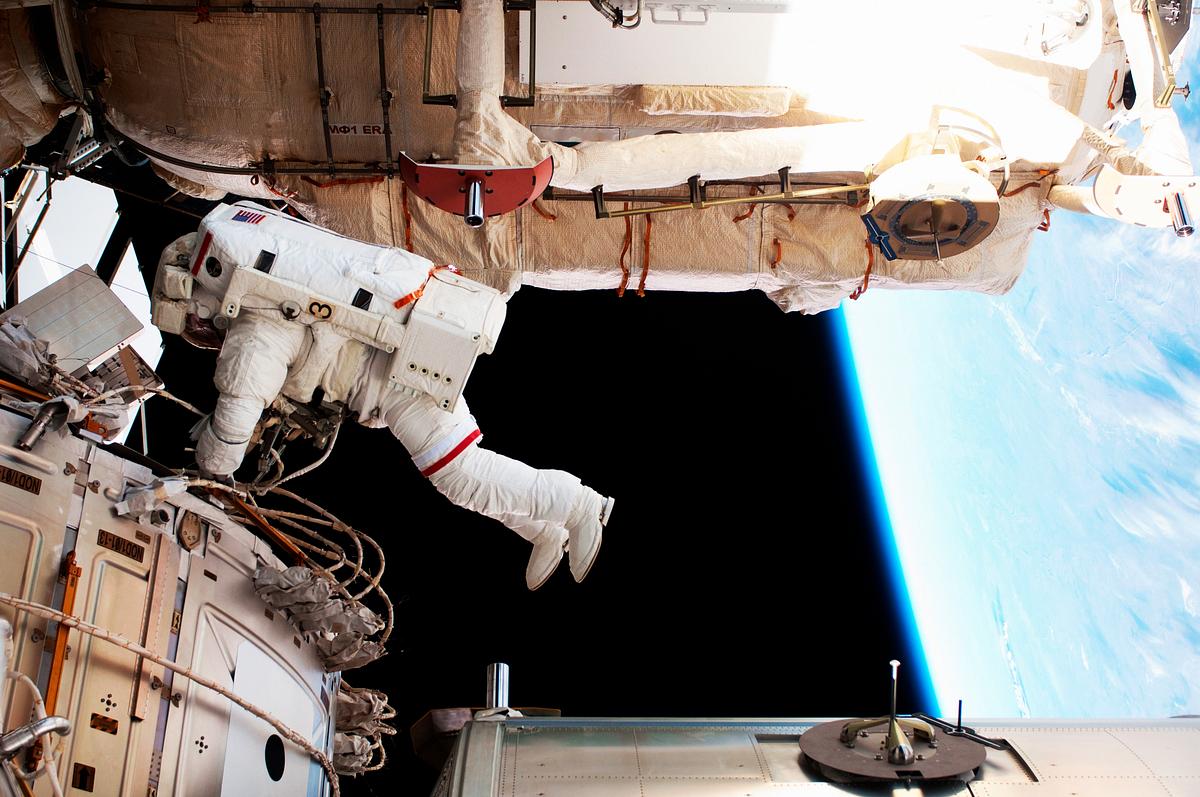NASA astronaut Andrew Feustel is pictured… | Free public domain photo NASA astronaut Andrew Feustel is pictured during the STS-134 mission working during EVA-3. Original from NASA. Digitally…