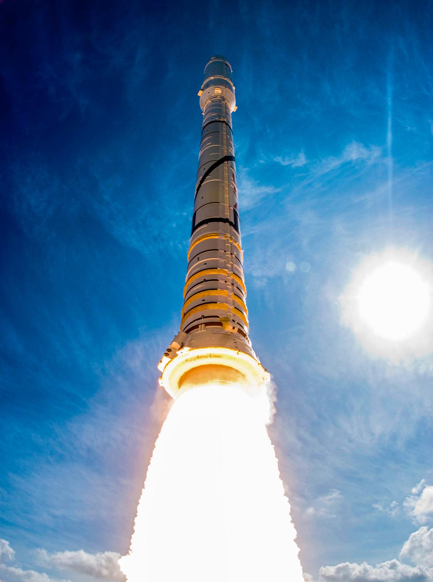 With more than 23 times the power output of the Hoover Dam, NASA’s Ares I-X test rocket soars into blue skies above... With more than 23 times the power output of the Hoover Dam, NASA’s Ares I-X test rocket soars into blue skies above...
