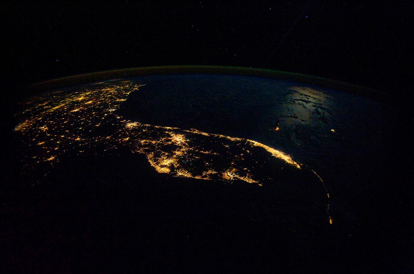 The southeast United States from the International Space Station on Halloween night. Original from NASA. Digitally enhanced... The southeast United States from the International Space Station on Halloween night. Original from NASA. Digitally enhanced...