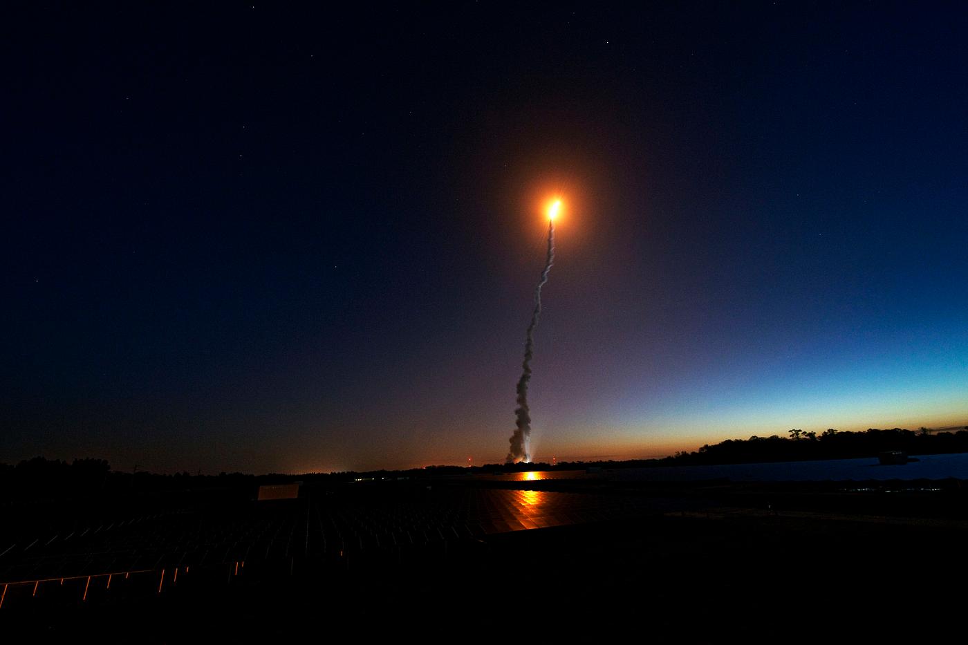 The launch of space shuttle Discovery on the STS-131 mission was captured from a field of Florida Power & Light solar... The launch of space shuttle Discovery on the STS-131 mission was captured from a field of Florida Power & Light solar...