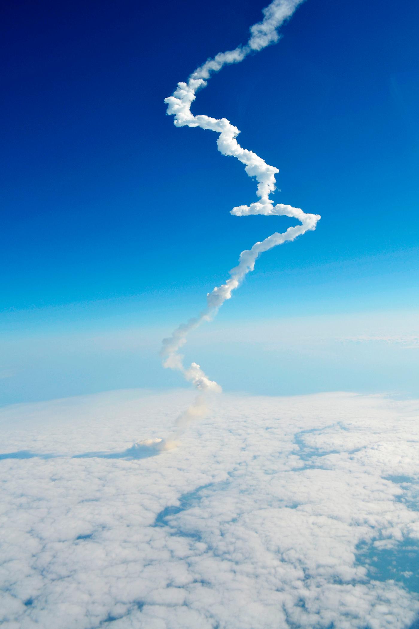 Launch trail Final Launch of the Space Shuttle Endeavour, STS-134 Mission, 16 May 2011. Original from NASA. Digitally enhanced by...