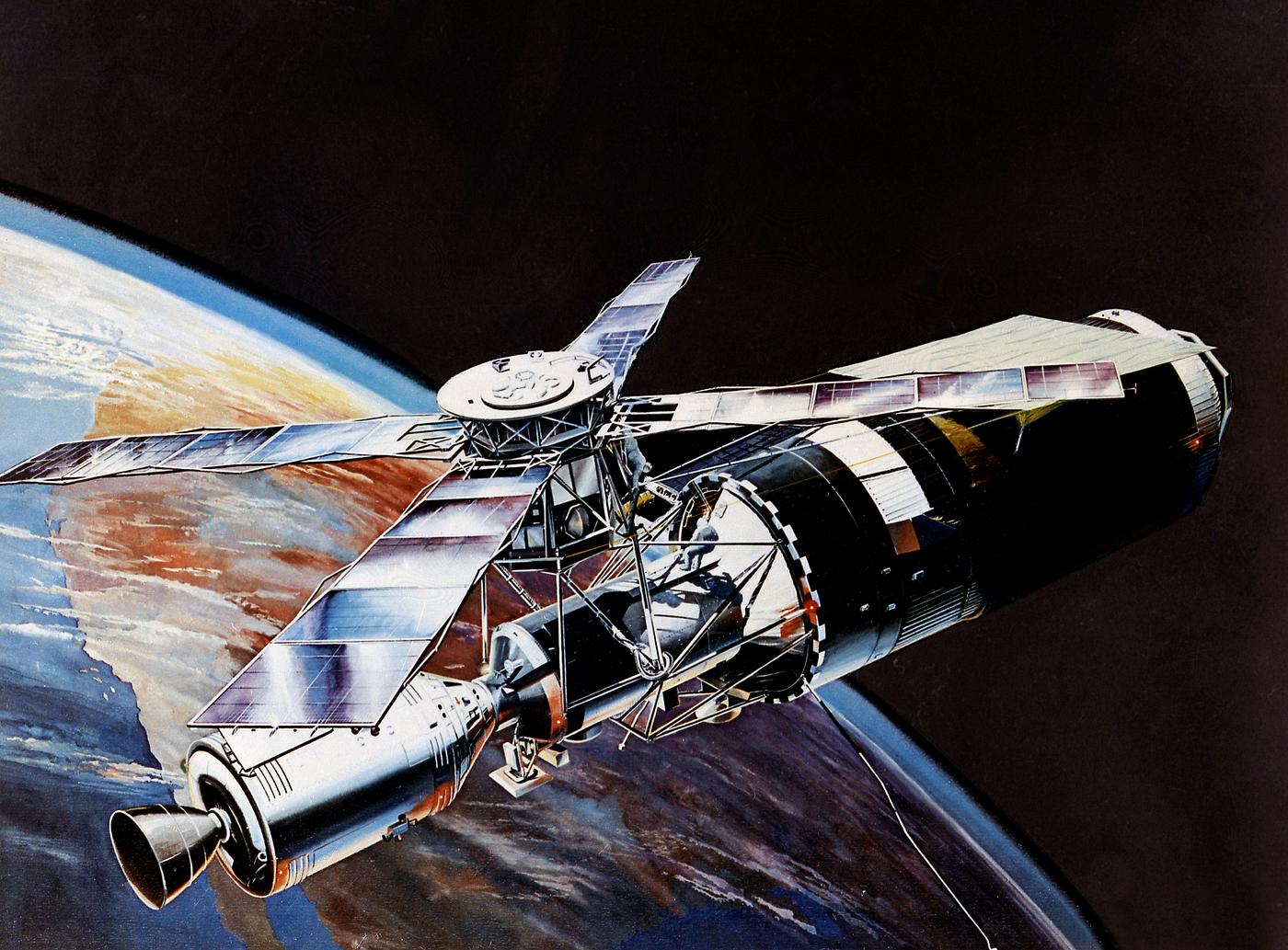 Artist's concept of the Skylab in orbit. Original from NASA. Digitally enhanced by rawpixel. Artist's concept of the Skylab in orbit. Original from NASA. Digitally enhanced by rawpixel.