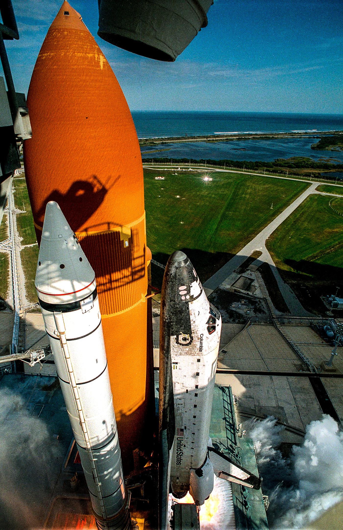 Space Shuttle Columbia climbs into orbit from Launch Pad 39B on Nov. 19, 1996. Original from NASA. Digitally enhanced by... Space Shuttle Columbia climbs into orbit from Launch Pad 39B on Nov. 19, 1996. Original from NASA. Digitally enhanced by...