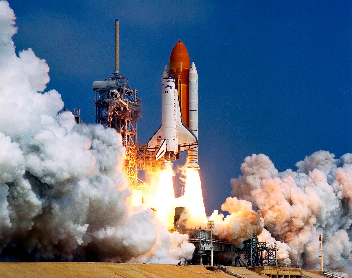The Space Shuttle Discovery soars from Launch Pad 39A Aug. 7 on the 11-day STS-85 mission. Original from NASA. Digitally... The Space Shuttle Discovery soars from Launch Pad 39A Aug. 7 on the 11-day STS-85 mission. Original from NASA. Digitally...