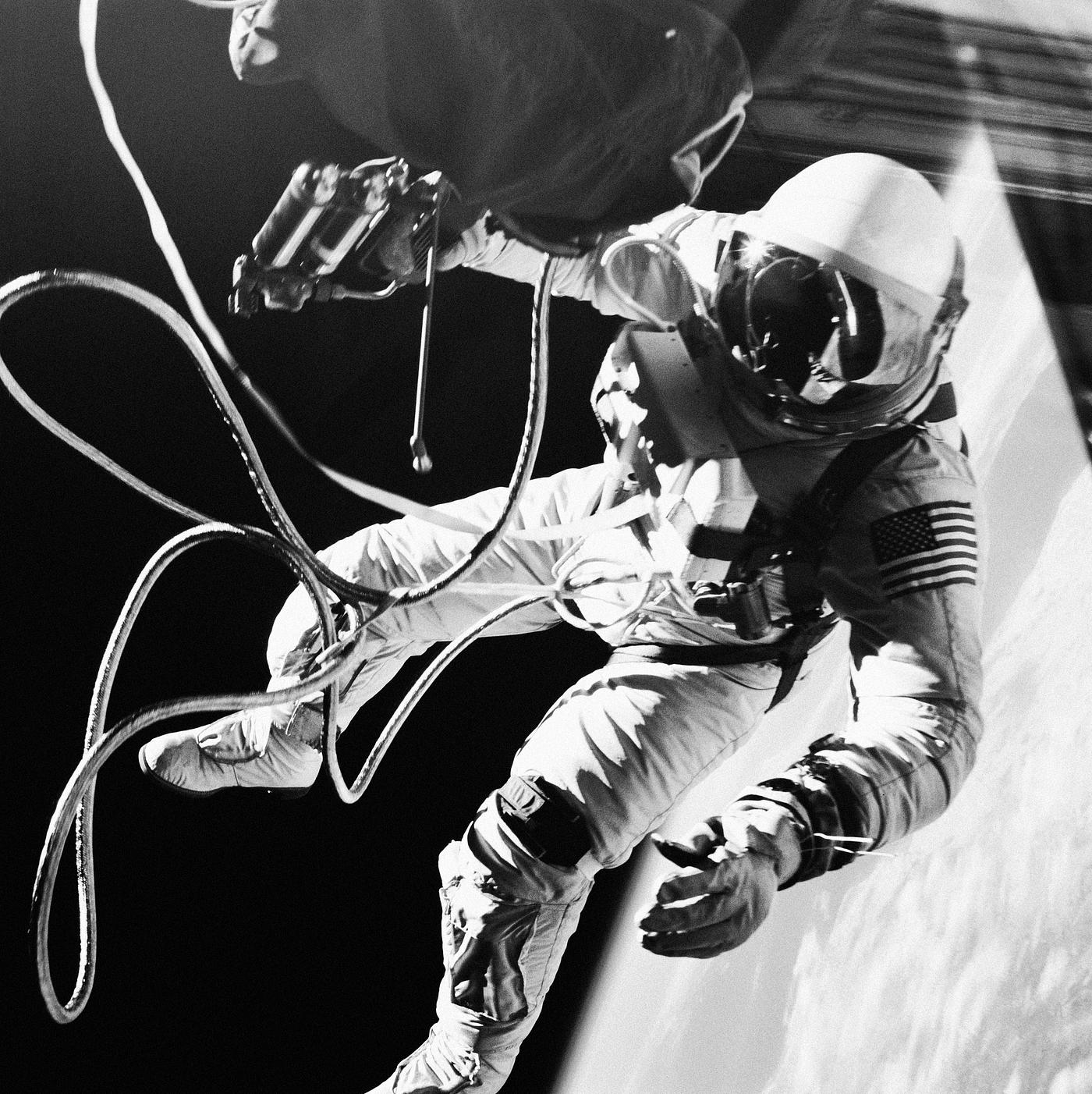 Astronaut Edward H. White II, floats in the zero gravity of space outside the Gemini IV spacecraft. Original from NASA.... Astronaut Edward H. White II, floats in the zero gravity of space outside the Gemini IV spacecraft. Original from NASA....