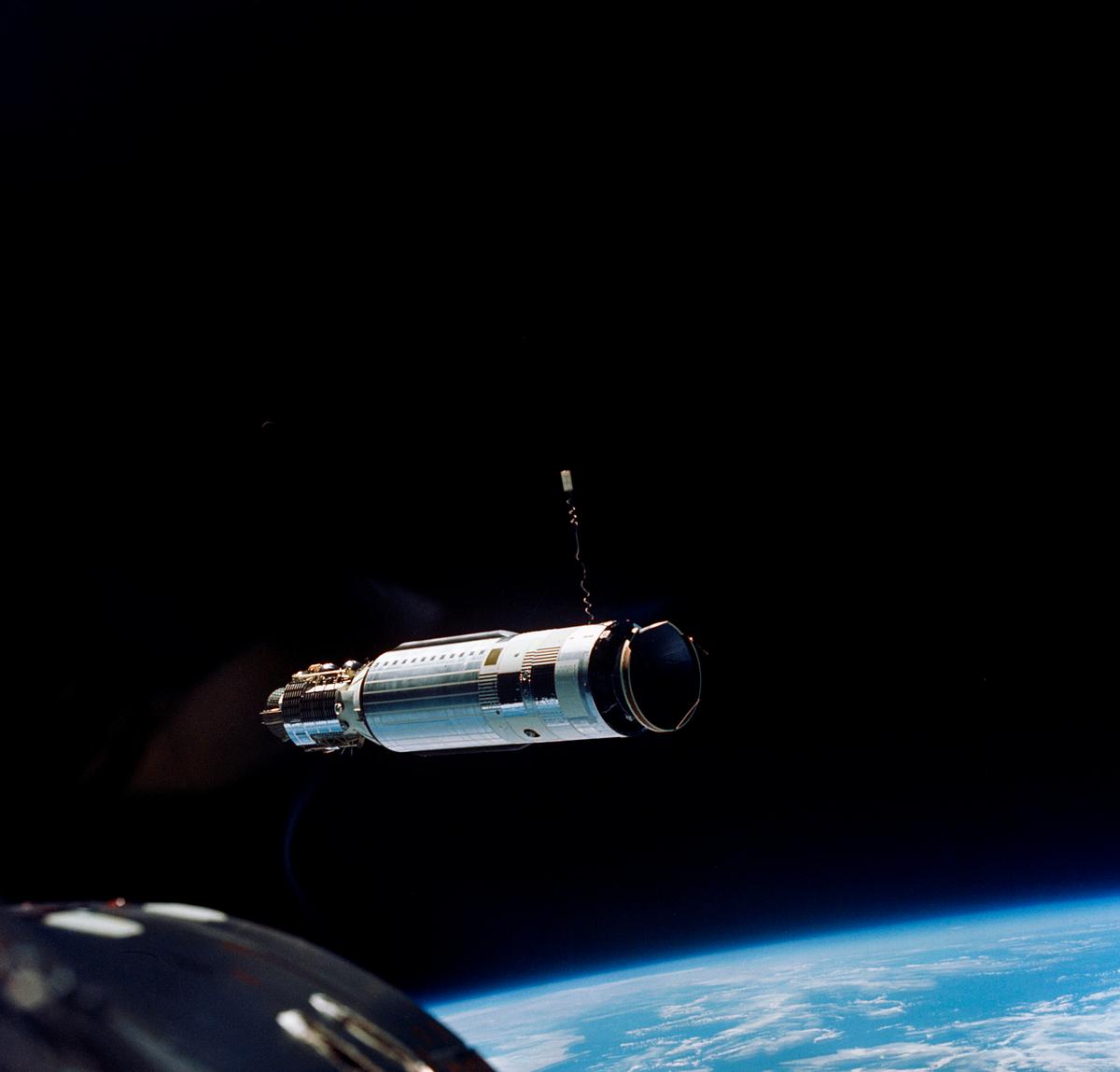 Closer view of the Agena Target Docking… | Free public domain photo Closer view of the Agena Target Docking vehicle seen from the Gemini-8 spacecraft during rendezvous in space. Original from…