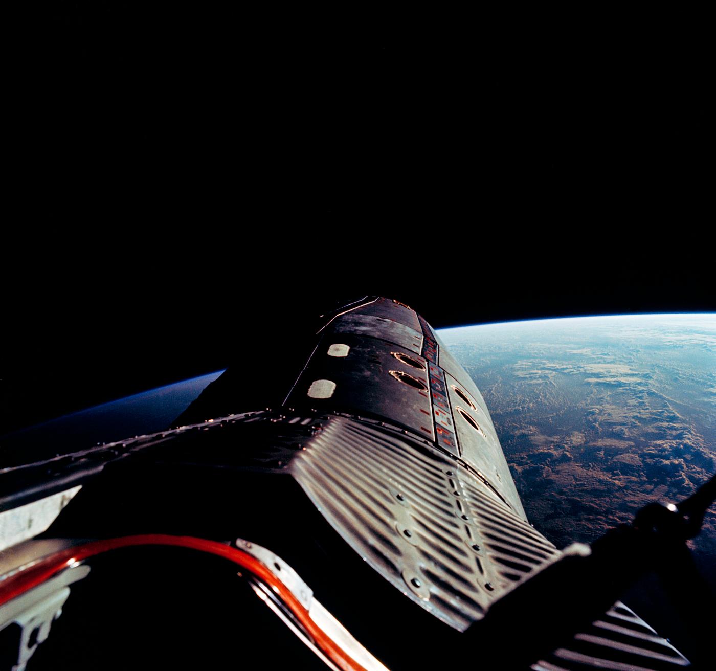 The Gemini-12 spacecraft during standup extravehicular activity with the hatch open. Original from NASA. Digitally enhanced... The Gemini-12 spacecraft during standup extravehicular activity with the hatch open. Original from NASA. Digitally enhanced...