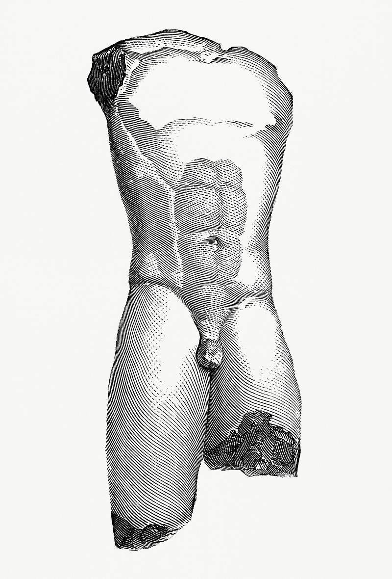 Torso of the Oldest Style Found Near Megara… | Free public domain illustration Torso of the Oldest Style Found Near Megara (1862) from Gazette Des Beaux-Arts, a French art review. Digitally enhanced from…