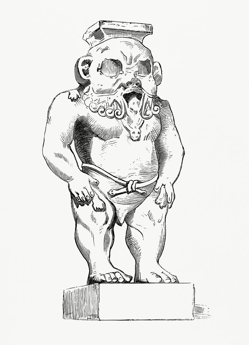 The God Bes, Stone Figure from the Egyptian… | Free public domain illustration The God Bes, Stone Figure from the Egyptian Louvre Museum (1862) from Gazette Des Beaux-Arts, a French art review. Digitally…