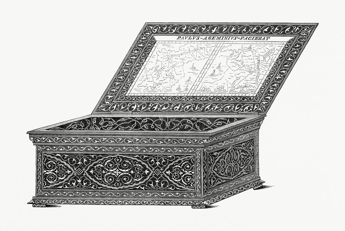 Box of Damascene All' Azzimina (1862) from… | Free public domain illustration Box of Damascene All' Azzimina (1862) from Gazette Des Beaux-Arts, a French art review. Digitally enhanced from our own…