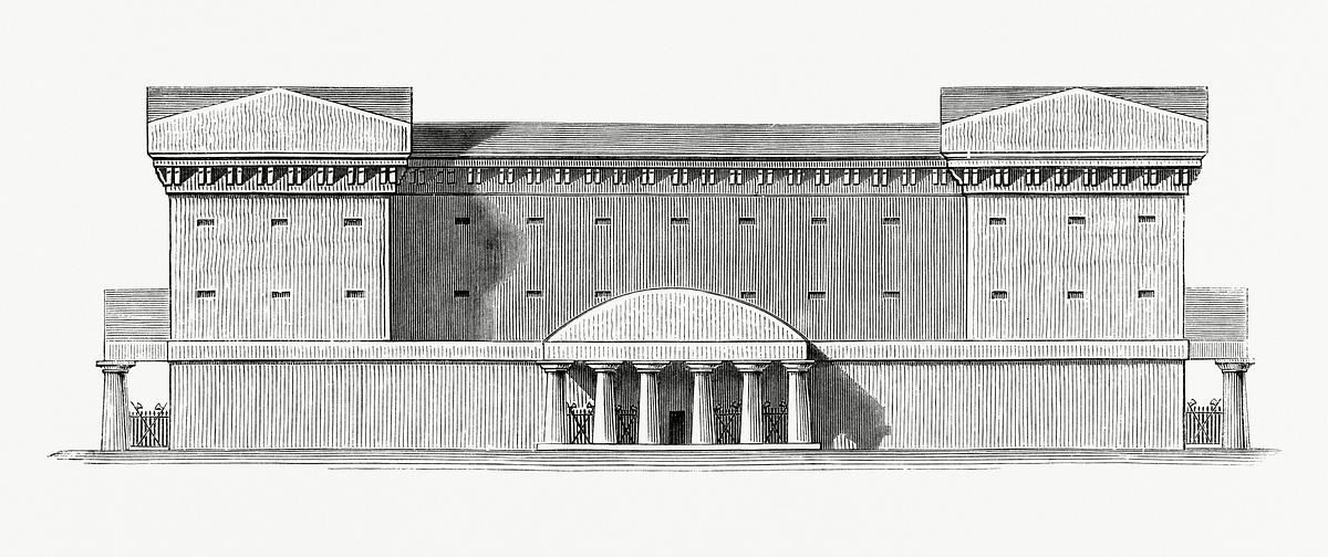 Vintage illustration of Example of the… | Royalty free stock psd mockup | High Resolution design Vintage illustration of Example of the Predominance of Full on Voids of Prison d'Aix, in Provence, built by Ledoux