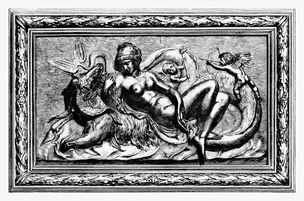Venus Marine, high relief in bronze (1862)… | Free public domain illustration Venus Marine, high relief in bronze (1862) from Gazette Des Beaux-Arts, a French art review. Digitally enhanced from our own…