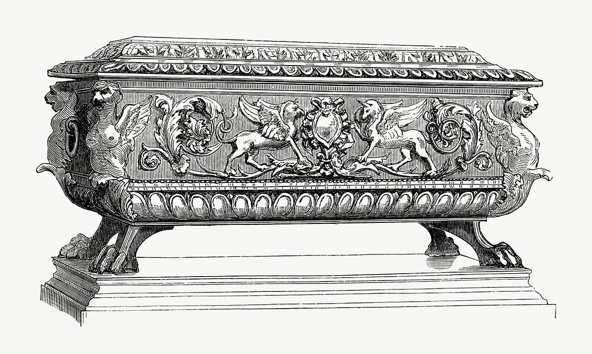 Carved Wooden Box (1862) from Gazette Des… | Free public domain illustration Carved Wooden Box (1862) from Gazette Des Beaux-Arts, a French art review. Digitally enhanced from our own facsimile book.