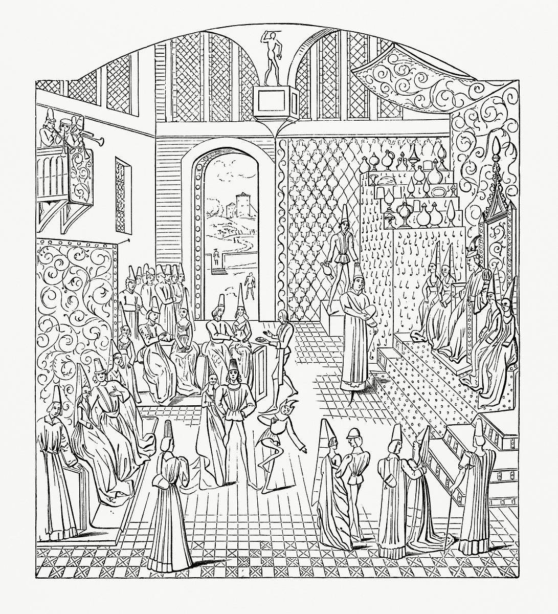 Interior of a Hall, 15th Century (1862) from… | Free public domain illustration Interior of a Hall, 15th Century (1862) from Gazette Des Beaux-Arts, a French art review. Digitally enhanced from our own…