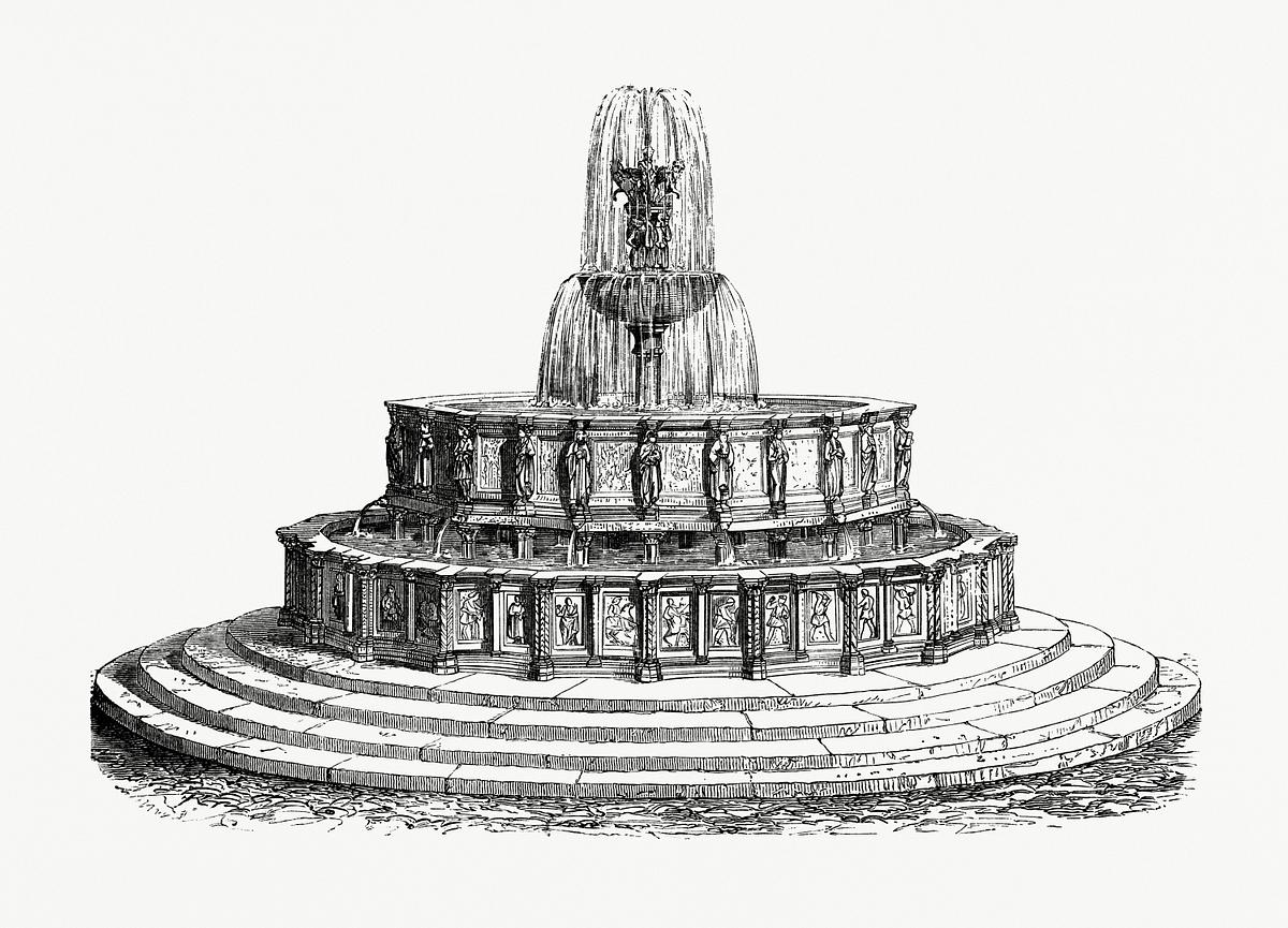 Fountain of Viterbo (1862) from Gazette Des… | Free public domain illustration Fountain of Viterbo (1862) from Gazette Des Beaux-Arts, a French art review. Digitally enhanced from our own facsimile book.