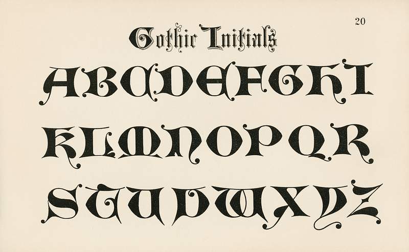 Gothic initials fonts from Draughtsman's Alphabets by Hermann Esser (1845–1908). Digitally enhanced from our own 5th…