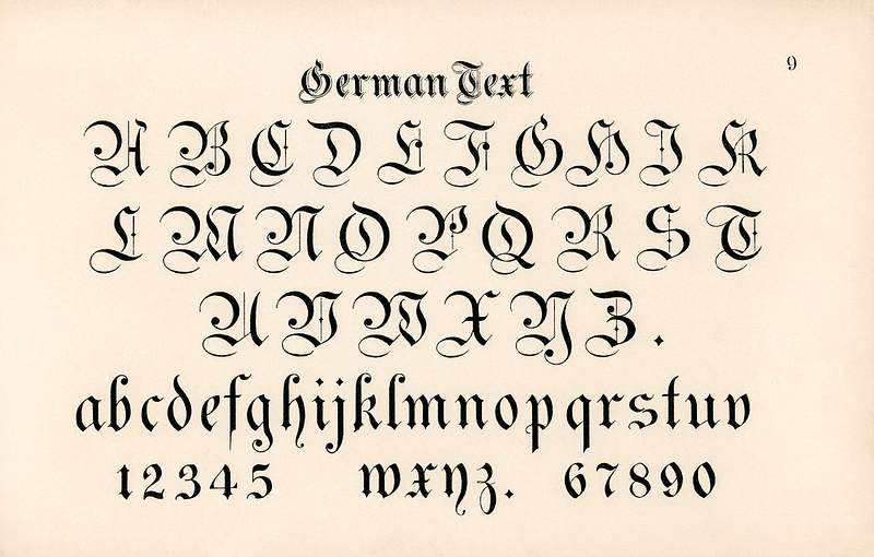 German style calligraphy fonts from Draughtsman's Alphabets by Hermann Esser (1845–1908). Digitally enhanced from our…