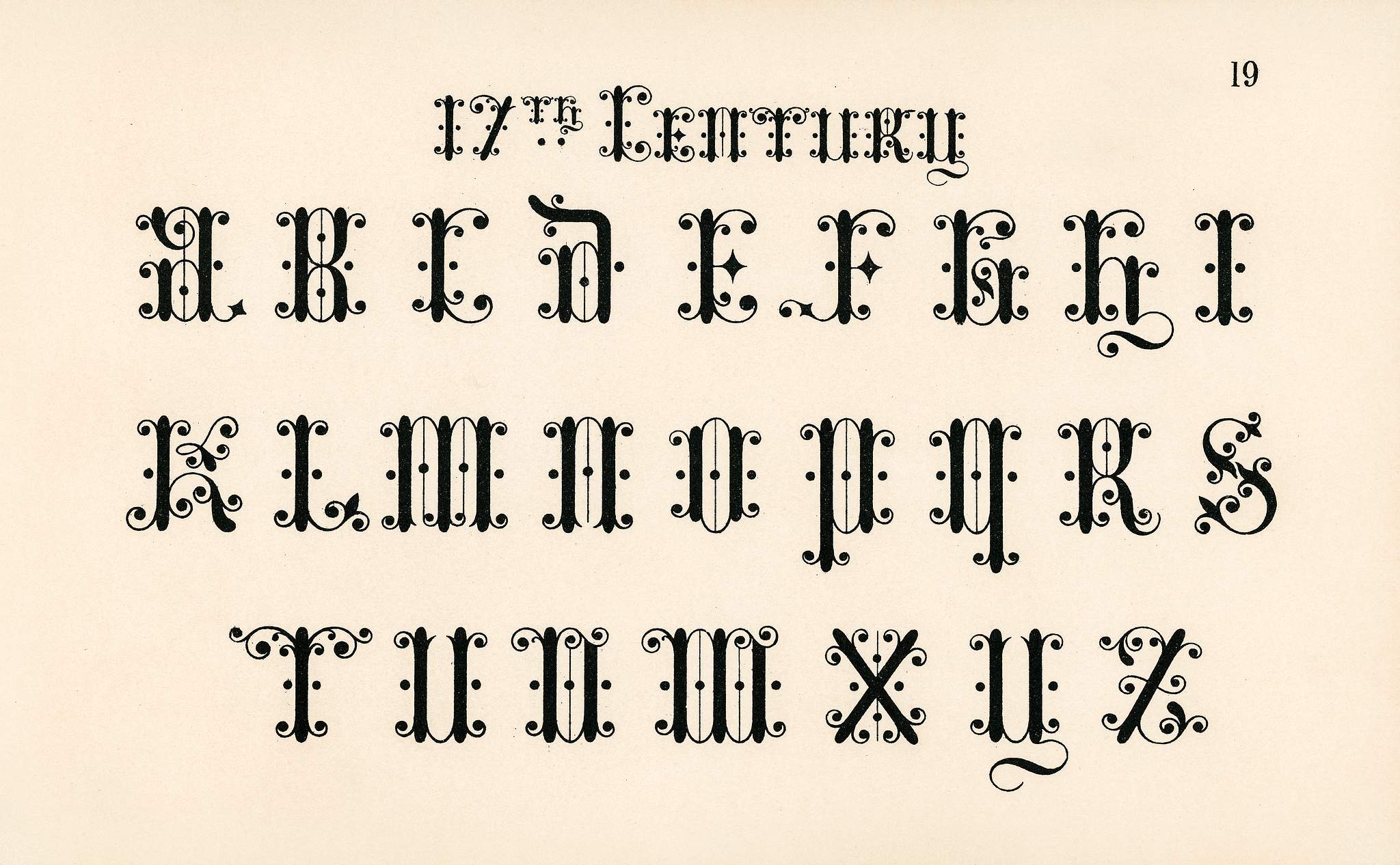 17thcentury calligraphy fonts from Draughtsman's Alphabets by Her
