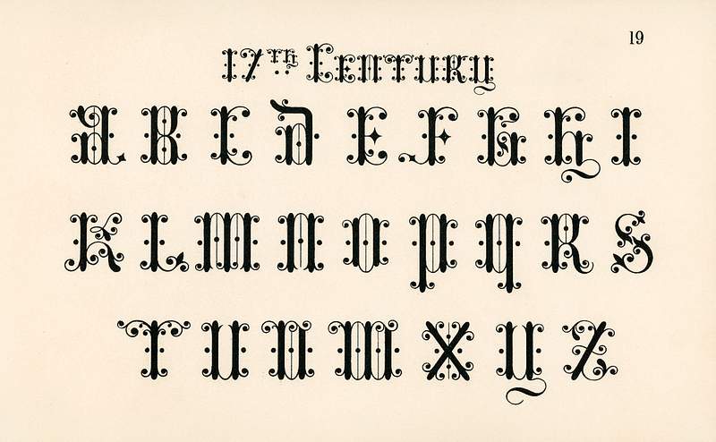 17th-century calligraphy fonts from Draughtsman's Alphabets by Hermann Esser (1845–1908). Digitally enhanced from our…