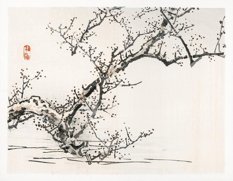 Tree against the backdrop of water by Kōno Bairei (1844-1895). Digitally enhanced from our own original 1913 edition of Bairei Gakan. Tree against the backdrop of water by Kōno Bairei (1844-1895). Digitally enhanced from our own original 1913 edition of…