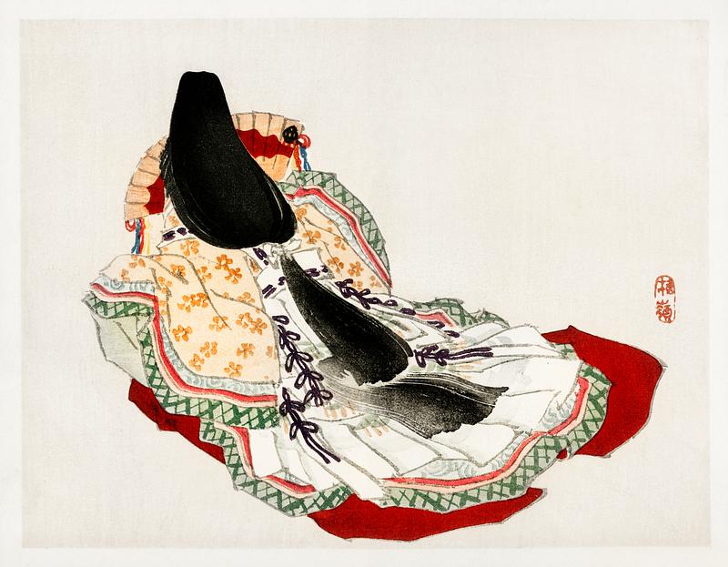 A lady in a kimono by Kōno Bairei (1844-1895). Digitally enhanced from our own original 1913 edition of Barei Gakan. A lady in a kimono by Kōno Bairei (1844-1895). Digitally enhanced from our own original 1913 edition of Barei Gakan.