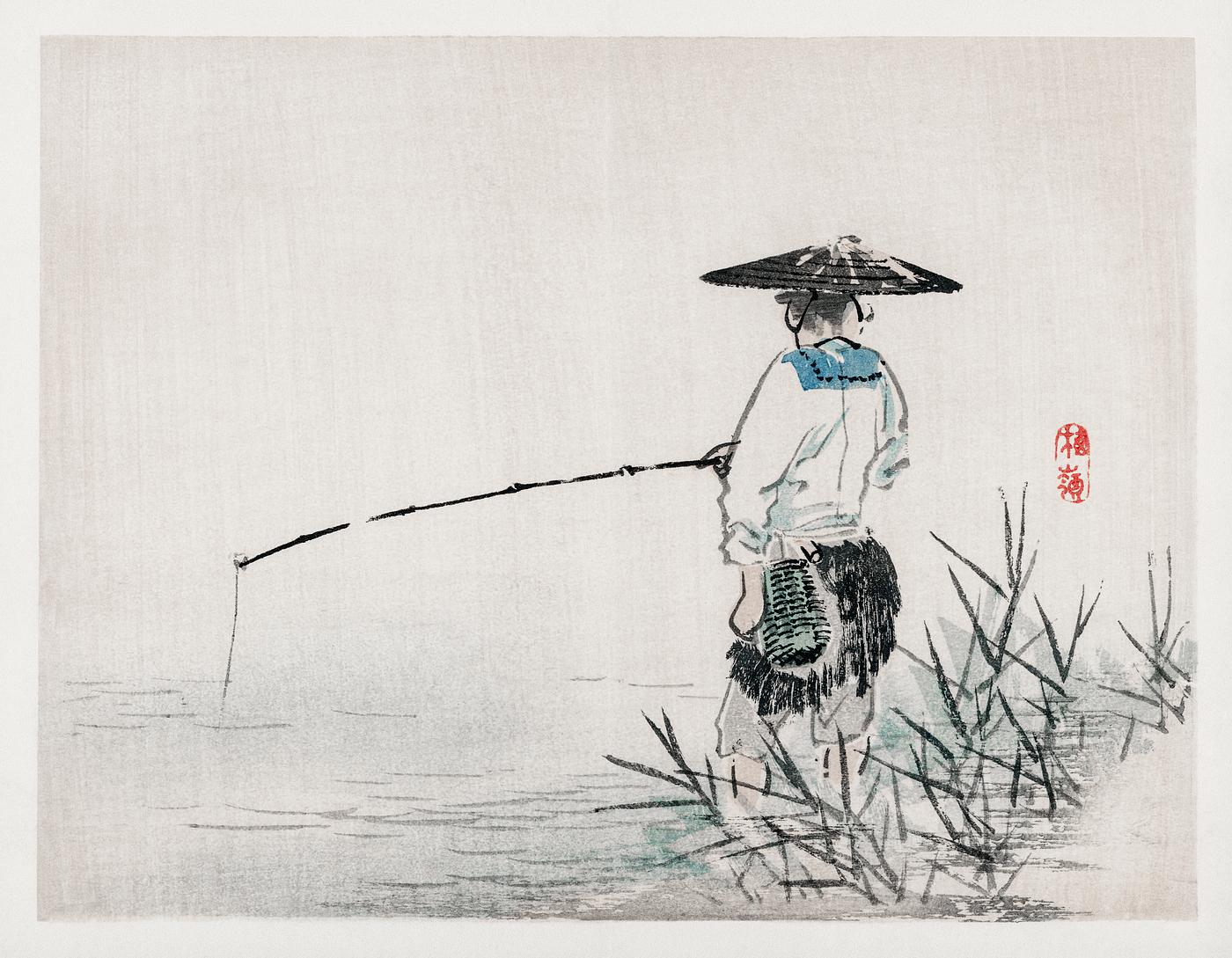 Fisherman by Kōno Bairei (1844-1895). Digitally enhanced from our own original 1913 edition of Barei Gakan. Fisherman by Kōno Bairei (1844-1895). Digitally enhanced from our own original 1913 edition of Barei Gakan.