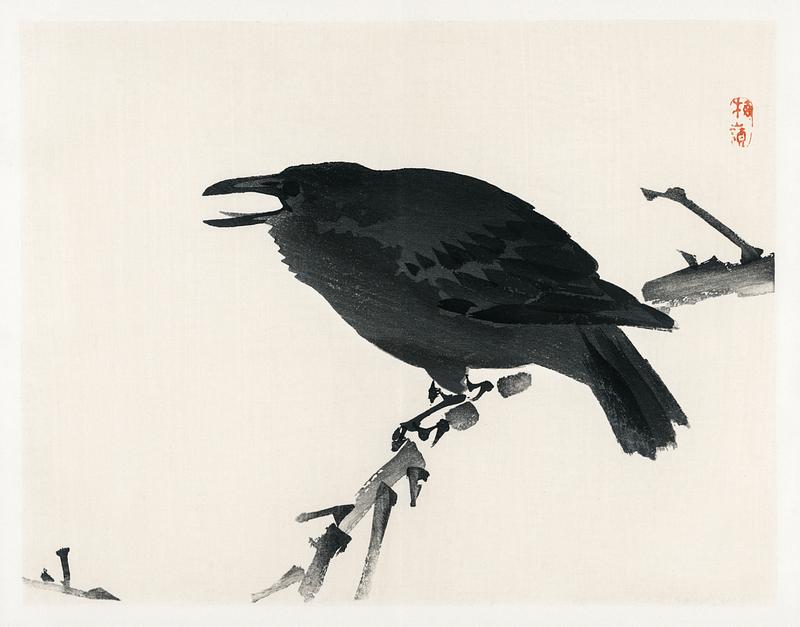 Crow by Kōno Bairei (1844-1895). Digitally enhanced from our own original 1913 edition of Barei Gakan. Crow by Kōno Bairei (1844-1895). Digitally enhanced from our own original 1913 edition of Barei Gakan.
