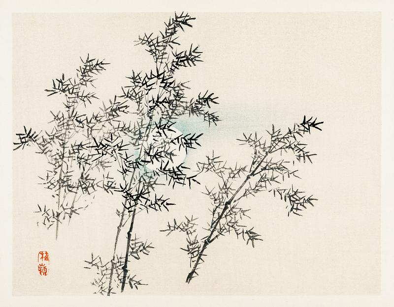 Bamboo by Kōno Bairei (1844-1895). Digitally enhanced from our own original 1913 edition of Barei Gakan. Bamboo by Kōno Bairei (1844-1895). Digitally enhanced from our own original 1913 edition of Barei Gakan.