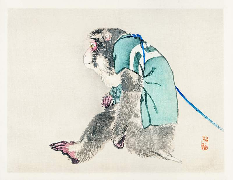 Monkey by Kōno Bairei (1844-1895). Digitally enhanced from our own original 1913 edition of Barei Gakan.
