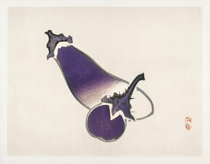 Eggplants by Kōno Bairei (1844-1895). Digitally enhanced from our own original 1913 edition of Barei Gakan. Eggplants by Kōno Bairei (1844-1895). Digitally enhanced from our own original 1913 edition of Barei Gakan.