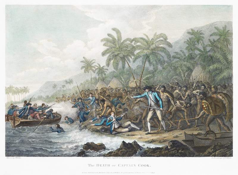 The death of Captain Cook (1785) by John Webber,
Francesco Bartolozzi, and William Byrne. Original from Museum of New…