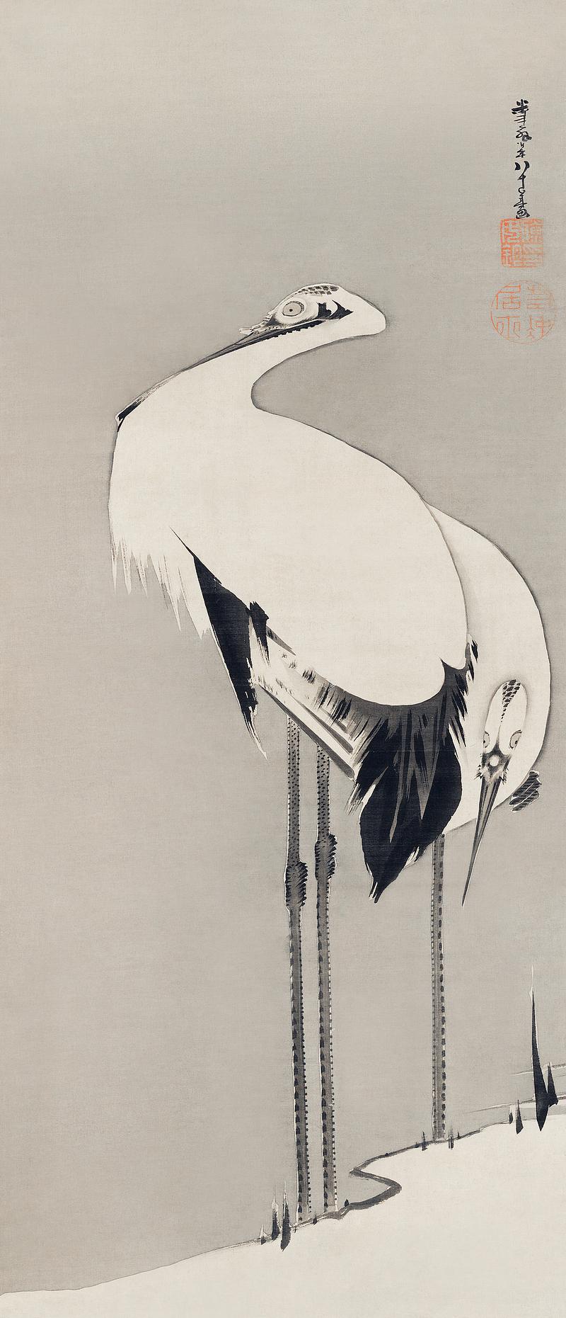 Two Cranes (1795) illustration by Ito Jakuchu. Original from The MET Museum. Digitally enhanced by rawpixel. Two Cranes (1795) illustration by Ito Jakuchu. Original from The MET Museum. Digitally enhanced by rawpixel.