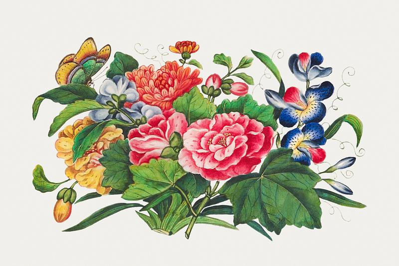 Vintage Chinese botanical painting Chinese peony painting from the Qing Dynasty (1644–1911) by anonymous. Original from The MET Museum. Digitally enhanced…