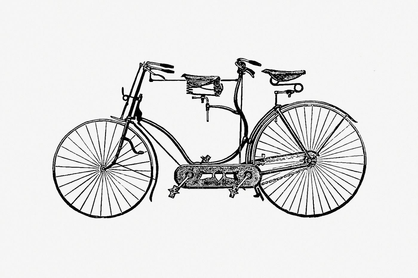 Tandem bicycle in vintage style Tandem bicycle from Devia Hibernia, The Road and Route Guide for Ireland of the Royal Irish Constabulary. Compiled and...